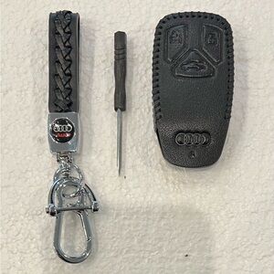Black Leather Keychain Set